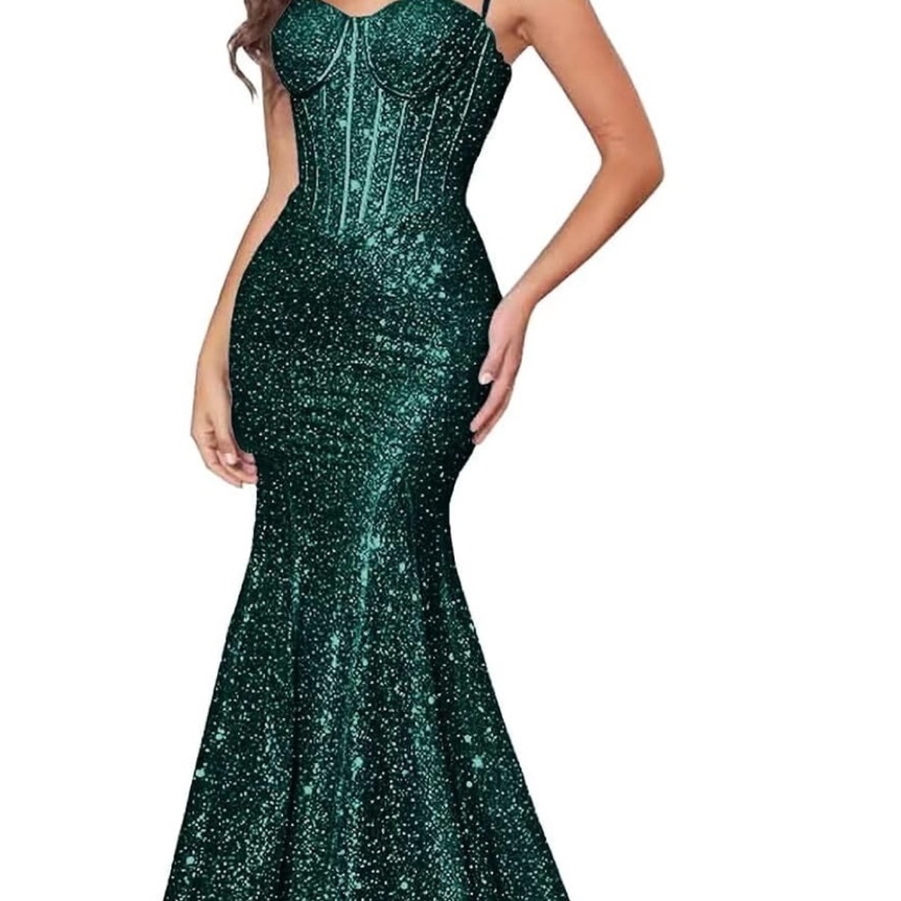 Emerald green sequin green dress